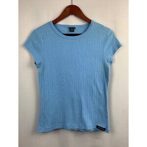 Nautica Womens Light Blue Ribbed Short Sleeve Tee - Size L